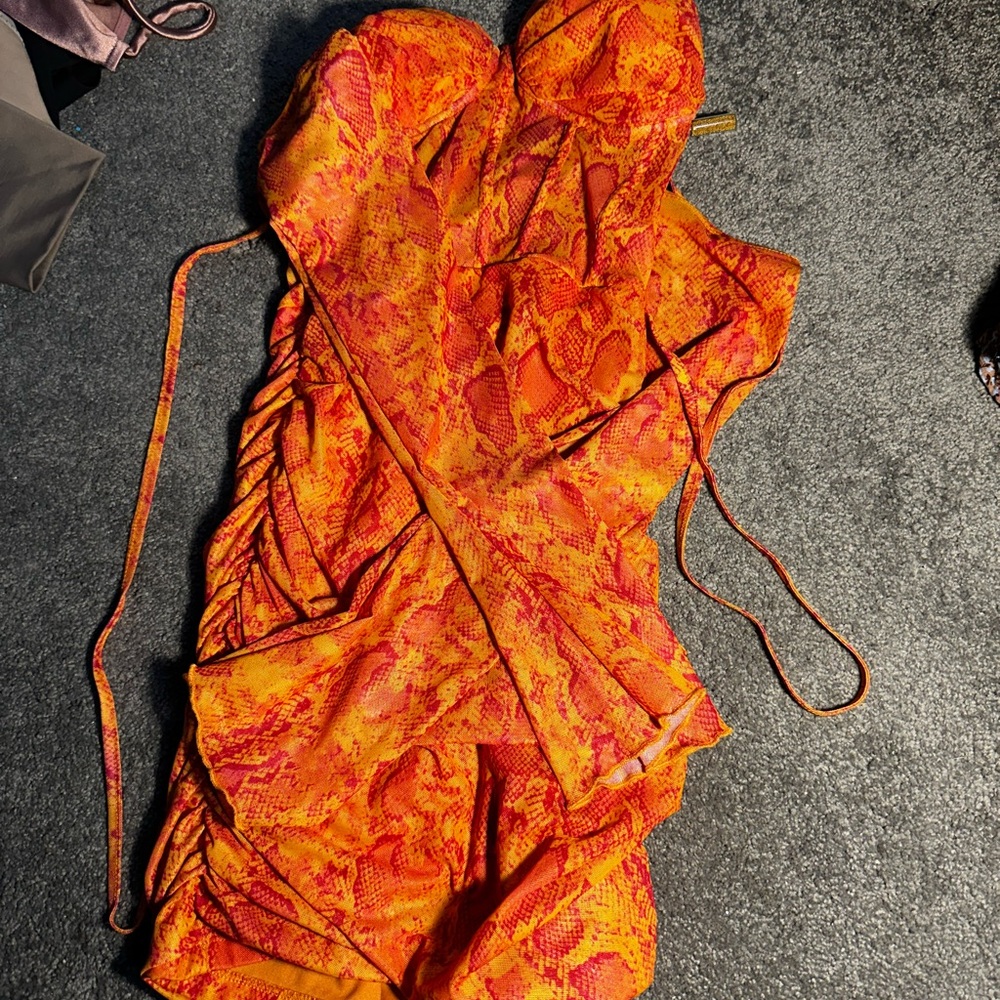 Vibrant Orange and Snake Print Dress